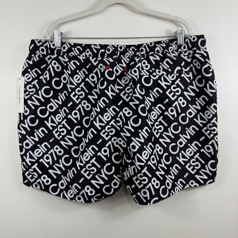 NWT Calvin Klein Swimwear Black White Logo Print Swim Trunks Mens XXL Beach - Picture 4 of 10